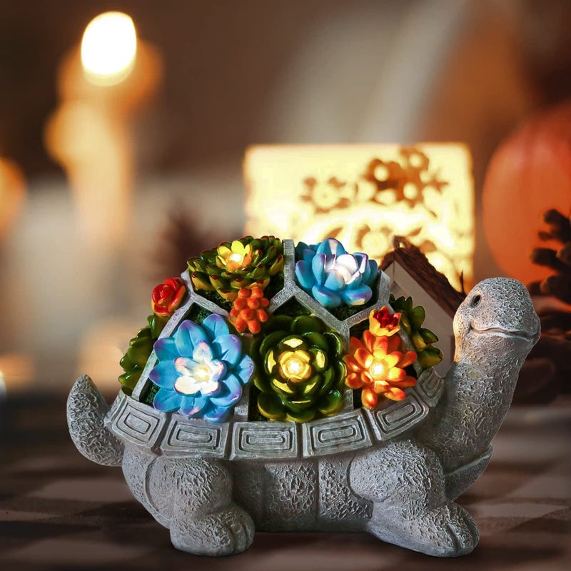 LESES Solar Garden Statues Turtle Figurine Decor with 7 LED Lights Outdoor Decoration Christmas Gifts for Women Mom Grandma Unique Tortoise Statue for Patio Backyard Yard Lawn Ornament - Image 3
